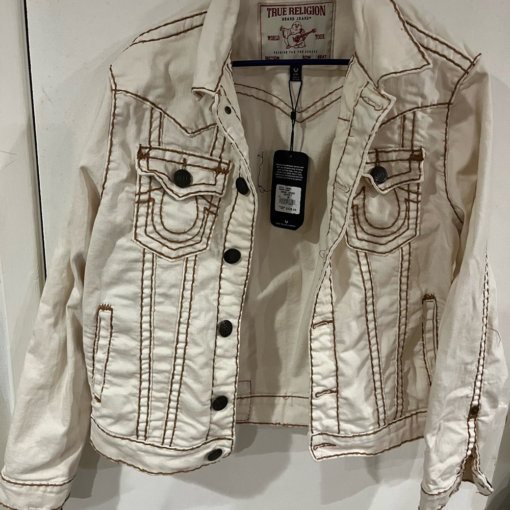 Mens True Religion White Embroidered Jacket Medium